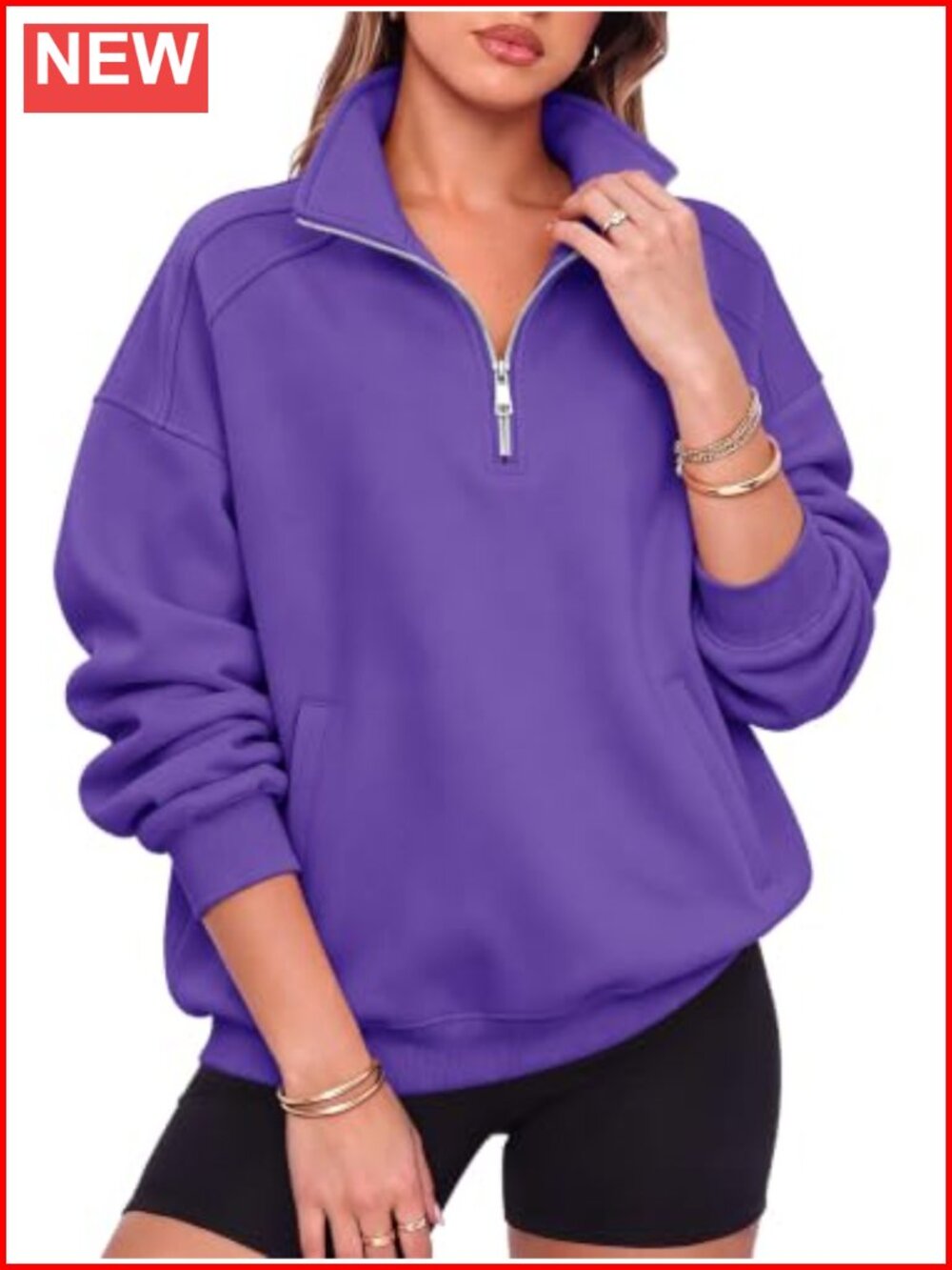 Oversized Half Zip Fleece Sweatshirt Henley Pullover Women